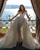 Vestido de novia de sirena con cuentas árabes 2022 con tren desmontable fuera del hombro Vestidos de novia de manga corta Apliques de encaje 3D Batas de novia de mari￩e