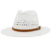 Geniş Memlu Şapkalar HT3580 Saman Panama Şapkası Kadın Erkekler Plaj Kapağı UV Jazz Fedora Deri Kemer Tığ işi Yaz Güneş Eger22