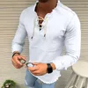 Camisetas masculinas homens tshirts 2022 mola de mola de cor sólida casual manga longa bandagem de decote em V para roupas plus size