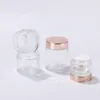 Frosted Glass Cream Jar Clear Bottle Makeup Lotion Lip Container with Rose Gold Lid Inner Liner Refillable Pink Face Pot for Moisturizer