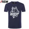 REM Adventure Awaits Letter Tshirt Travel Pine Tree Mountains Tent Printing Tshirt Top Quality Pure Cotton Unisex 220527