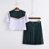 의류 세트 일본 JK 유니폼 정교회 소프트 자매 세일러 슈트 여름 여성 대학교 바람 짧은 슬리브 탑 그린 칙칙한 skirtc