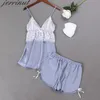 Jerrinut 2pcs 잠옷 여성 잠옷 여름 잠옷 실크 얼룩 Pijama 탑과 반바지 여성 220329