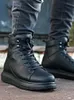 Knack High Sole Men's Winter Boots Casual Leather Bekväm Använd regnvattentäta Mäns ankelstövlar