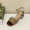 Sandalen Met Doos Voor Dames Designer Hakken Leer Dikke Hak Sandaal Feestjurk Bruiloft Mode Werk Sexy Hoge Hakken Dame Metalen Riem Gesp Grote Schoenen