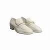 New Vintage single shoes women's leather round head leoford shoes 2022 neutral color matching thick heel white