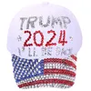 Gorra de béisbol con bandera estadounidense a rayas de diamantes 2024 Trump Denim Sun Hat Letter Peaked Cap