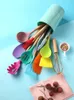 Sublimation Colorful Silicone Kitchenware Cooking Utensils Set Non-stick Cookware Spatula Shovel Egg Beaters Wooden Handle Kitchen Cookings Tool Set