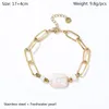 Fashion jewelry high quality waterproof 18 K gold bracelet plated rectangular Baroque freshwater pearl paper clip stainless steel bracelet