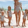 Female Swimsuit Mother Daughter Swimsuit Family Matching Bathing Suit Sexy Ruffle Leopard Swimwear Women Kids 210407