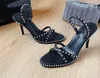 Sandals Summer Mihia Metal Bead Cross High High Heel Leather Sole 10cm Size 35-40