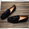 Brogue Men Dress Cow Suede Casual Black Slip On Tassels Loafers kantoor trouwschoenen mannelijk