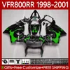 Verkort Kit voor Honda Interceptor VFR800RR Groene vlammen VFR 800RR 800 CC RR VFR800 98 99 00 01 Body 128NO.44 800CC VFR-800 RR 1998 1999 2000 2001 VFR800R 98-01 Carrosserie