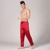 Indumenti da notte da uomo Pantaloni da pigiama da uomo Pantaloni da pigiama in seta imitazione colore puro Pantaloni da casa elastici in autunno Casual Pantaloni da casa sottili da uomo