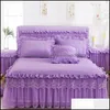 Säng kjol sängkläder leveranser hem textilier trädgård beige prinsessan spetsar sängäcke 3 st/set ruffles ark bomullskudde dekorativ tvilling/que