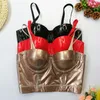 Women's Sexy Lingerie Camisole Black Glossy Soft Faux Leather PU Underwear Push up Bra Crop Tops Nightclub Party Rave Costume 220316