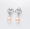 8-9-10mm Flower Drop bead Ear Studs Dangle & Chandelier natural Freshwater pearl Earrings white purple Pink Lady/girl Fashion jewelry