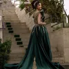 Eleganckie indyka kaftan sukienki wieczorowe łowca zielony aksamit długie formalne sukienki imprezowe złote aplikacje z koralikami noszenie arabskiego dubai długą specjalną okazję sukienka