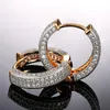 Hoop Huggie Huitan Personality Two Tone Small Earrings For WomenMen Full White Zircon Hiphop Party Daily Wear Versatile Unisex 2439330