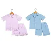 Summer Girls Sleepwear Kids Pyjamas Cotton Seersucker Boys kläder Pyjama Set småbarn Pajamas 220507