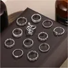 Band Rings Sier Vintage Goth Punk Set per uomini Ragazze Donne Cool Gothic Ring Pack Trendy Stackable Boho Chunky Knuckle Emo Fl Finger Ad amHfx