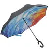 Inverterat mode soligt regnigt paraply omvänd vikbar vindtät paraplyer med C -handtagets dubbla lager
