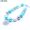 MHS.SUN 2PCS Fashion Blue Kids Chunky Necklace Snow Flower Girls Children Bubblegum Beads Toddler Jewelry W220423