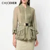 Chicever Hollow Out Jacket Coat for Women Long Sleeve Rapel Kraag Sashes Losse zakken Lagen Vrouw Mode Kleding Zomer 201029