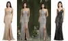 2022 Shinny Glitter Paillettes Sirène Robes De Demoiselle D'honneur Dos Nu Fendu Longue Soirée Robes De Bal Sur Mesure BM3111-3114