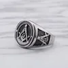 Rvs Heren Ring Freemaoson Masonic Silver Black Rings Gratis Mason Masonic Emblemen Sieraden Jewel Man's Gift