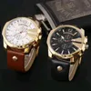 8176 Fashion Big Dial Quartz Men Watch Retro Leather Strap Metal Mens Watches Casual Waterproof Mane Clock