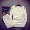 Men's T-Shirts Big Size Men T Shirt Set M-8XL 9XL Linen Long Sleeve Large Shirts Casual V-neck Loose Two-piece Suit Sets