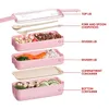 Wheat Straw Lunch Box for Kids Tuppers Food Containers School Camping Supplies Dinnerware Leak-Proof 3 Layer Bento Boxes C0608X2