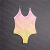 Traje de baño de una pieza multicolor para mujer Bikini sin espalda acolchado Diseñador Traje de baño ajustado Letra impresa