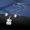 Stainless Steel Bear Necklace Cute Earrings Small Set Female European and American Glossy Flower Sweater Chain Earring Jewelry