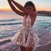 Günlük Elbiseler Happie Queens Kadınlar Katı Yay Plaj Seksi Püskül Payetler Bohem Mini Elbise V Yaka Kolsuz Kaşkorse Boho SundressCasual