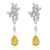 Dangle Chandelier Zhanhao Jewelry Boucles d'oreilles en forme de poire en or 9 carats avec diamant jaune synthétique 4.00ct / Paire pleine de luxeDangle Farl22