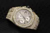 Iced Out 14k Yellow Gold Over Wrist Watch for Men Moissanite Studded Analog Round White Diamond