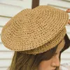 Nuevo Beige rafia sombrero para el sol paja Mujer verano señoras boina sombrero moda francesa primavera Vintage pintores Sombrero Sombrero De Mujer J220722