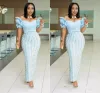 2022 Gorgeous Aso Ebi african Evening Dresses Off the Shoulder Ruched 3D Floral Plus Size Long Elegant Prom Dresses Csutom Made