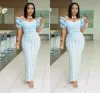 2022 Prachtige Aso Ebi Afrikaanse Avondjurken Uit De Schouder Ruches 3D Bloemen Plus Size Lange Elegante Galajurken Csutom Made