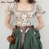 Sexig designer Vintage Print Halter Topps Women Chic Bandage Floral Corset Shirts Female High Street Party Club Ladies Top 220628