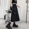 Gothic High Waist Cargo Kjolar Kvinna Harajuku Lös A-Line Pocket Midi Long Black Skirt Hip Hop Fashion Streetwear Oversize 220317