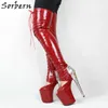 Sorbern Red Snake Peep Toe 발목 부츠 여성 20cm 높은 뒤꿈치 신발 레이스 up 부츠 이국적인 플랫폼 스트리퍼 신발 신발