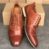 Designer-Men's Brand Leather Cap Toe Oxford Dress Shoes Designer Shoes Genuine Leather Lace up Business Shoe Top Quality Party Wedding Shoes