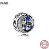 S925 Sterling Silver Beads Classic Blue Ocean Heart Snowflake Series Charm Fit Pandora Bracelet or Necklace Pendant Lady Gift