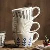 2pcslot personnalisé 300 ml Caxe vintage Caxe de poterie à la main à rayures Rustique Thé expresso Espresso Ceramic Breakfast Breakfast Water Mugs 220621