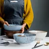 Bol de nouilles en céramique de 8 pouces japonais Ramen Bowl Stripe Design Grand bol à soupe Restaurant Ménage Rétro Vaisselle 220408