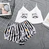 Womens Sexy Pajama Sets Animal Cartoon Pattern Print Sleepwear Strap Sleeveless Cami Female Silk Pijamas Night Wear Home Suit 220527