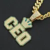 Collane con ciondolo Hip Hop Iced Out Catene cubane Diamond Letter CEO Mens Gold Chain Charm Set di gioielli di moda per uomo ChokerPendant